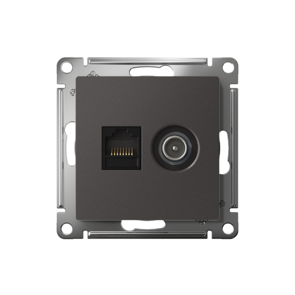 Розетка компьютерная + телевизионная 2-м СП AtlasDesign RJ45 кат.5E + TV механизм базальт SE ATN001489