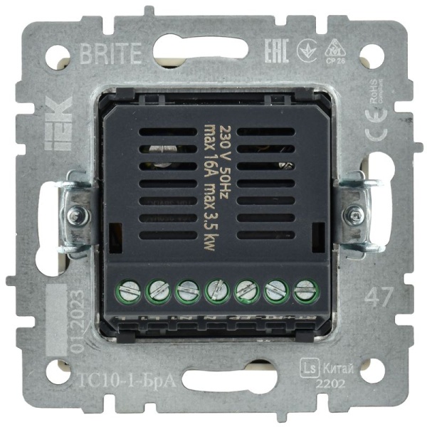 Термостат электронный с индик. BRITE СП IP20 ТС10-1-БрА механизм алюм. IEK BR-RT11-K47