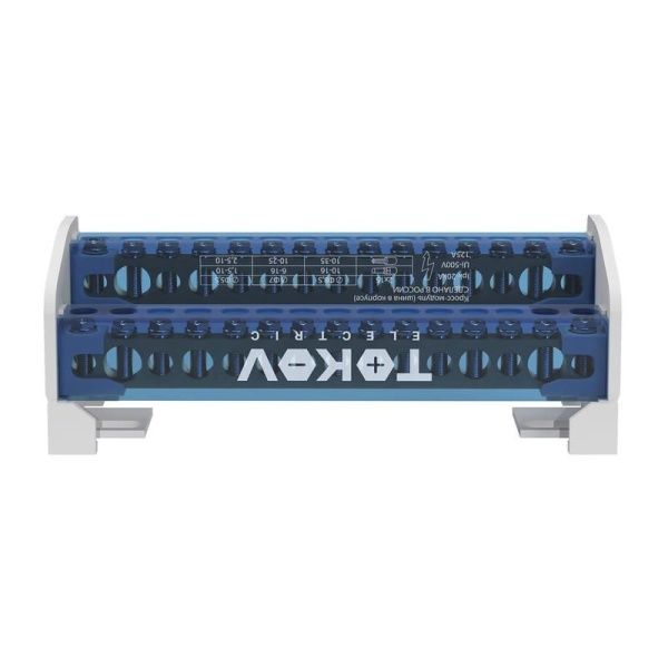 Шина на DIN-рейку в корпусе (кросс-модуль) 2 группы по 15 отверстий 125А TOKOV ELECTRIC TKE-DBTB-125-2-15/L+PEN