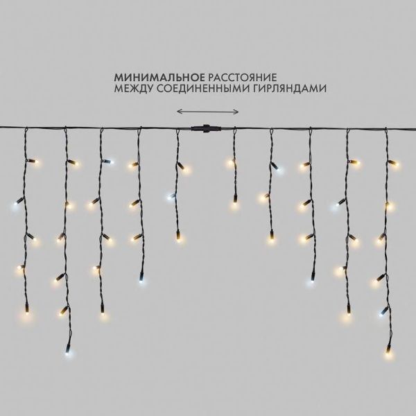 Гирлянда светодиодная "Айсикл" (бахрома) 4х0.6м 128LED тепл. бел. 10Вт 230В IP67 эффект мерцания провод каучук черн. (нужен шнур питания 315-000) Neon-Night 255-236