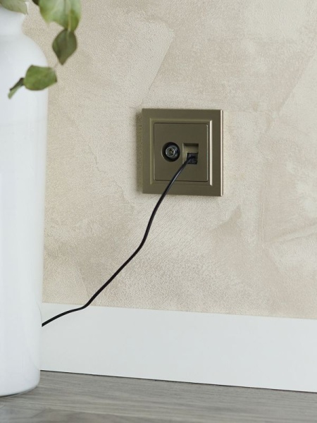 Розетка компьютерная + телевизионная 2-м Brite РТВ/РК12-БрШ RJ45 кат.5E + TV механизм шампань IEK BR-AK20-1-K37