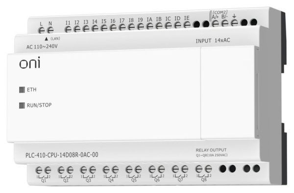 Модуль ЦПУ ПЛК 410 14 DI 8 RO 220В AC с Ethernet портом без экрана ONI PLC-410-CPU-14D08R-0AC-00