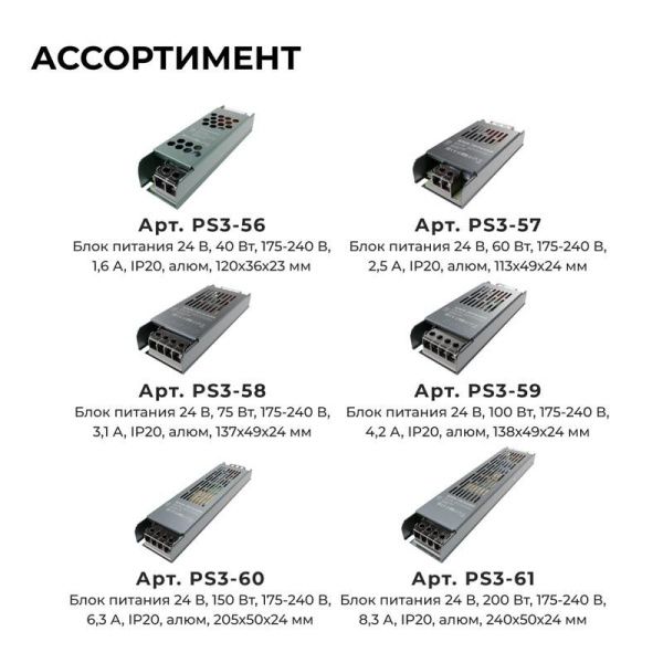 Блок питания 24В 100Вт 175-240В 4.2А IP20 138х49х24мм OGM PS3-59