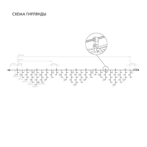 Гирлянда светодиодная "Айсикл" (бахрома) 4х0.6м 128LED тепл. бел. 10Вт 230В IP67 эффект мерцания провод каучук черн. (нужен шнур питания 315-000) Neon-Night 255-236