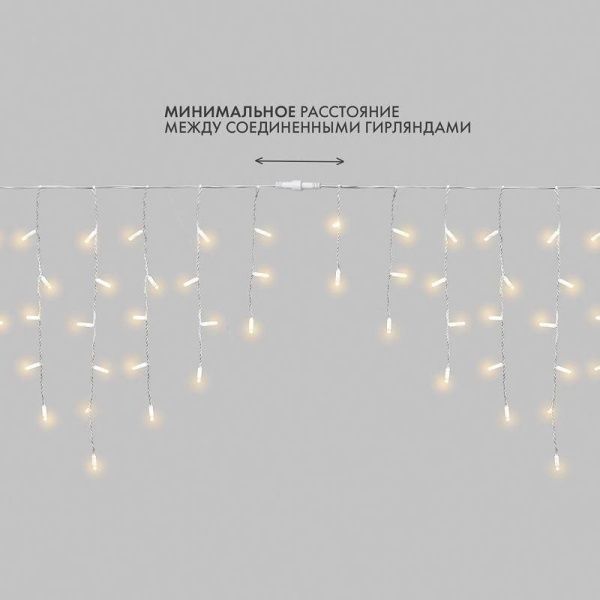 Гирлянда светодиодная "Айсикл" (бахрома) 4х0.6м 128LED тепл. бел. 10Вт 230В IP67 провод каучук бел. (нужен шнур питания 315-001) Neon-Night 255-206