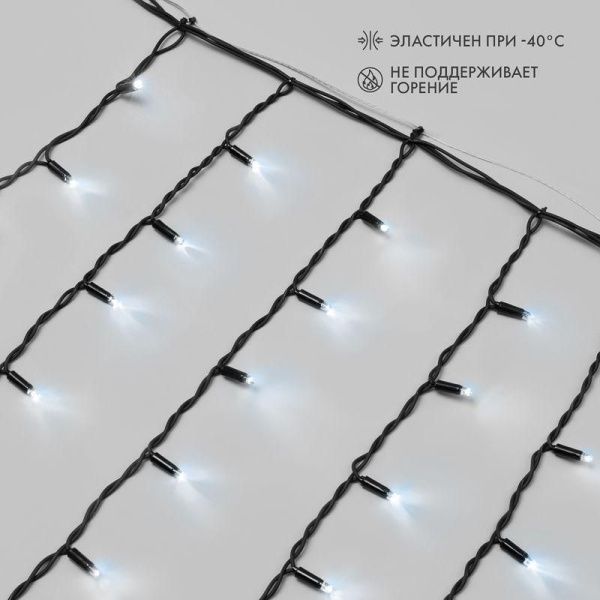 Гирлянда светодиодная "Айсикл" (бахрома) 4х0.6м 128LED бел. 10Вт 230В IP67 провод каучук черн. Neon-Night 255-225