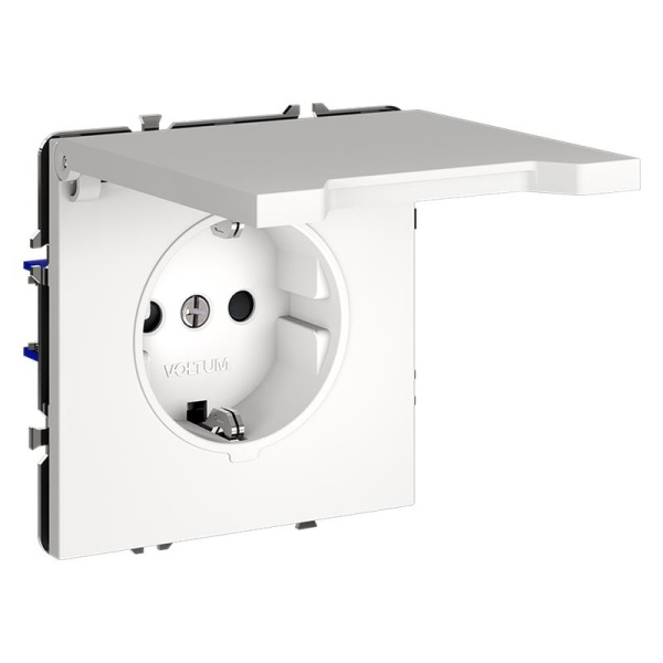 Розетка 1-м СП S70 16А с заземл. защ. шторки + крышка механизм бел. матов. Voltum VLS040302