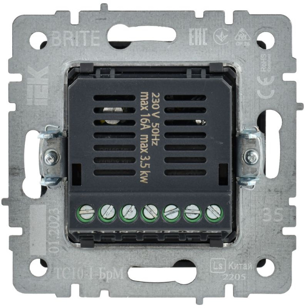 Термостат электронный с индик. BRITE СП IP20 ТС10-1-БрМ механизм маренго IEK BR-RT11-K35