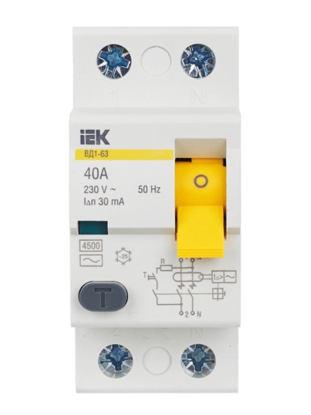 Выключатель дифференциального тока (УЗО) 2п 40А 30мА тип AC ВД1-63 KARAT IEK MDV10-2-040-030