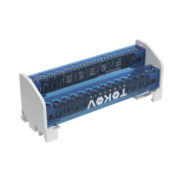 Шина на DIN-рейку в корпусе (кросс-модуль) 2 группы по 15 отверстий 125А TOKOV ELECTRIC TKE-DBTB-125-2-15/L+PEN