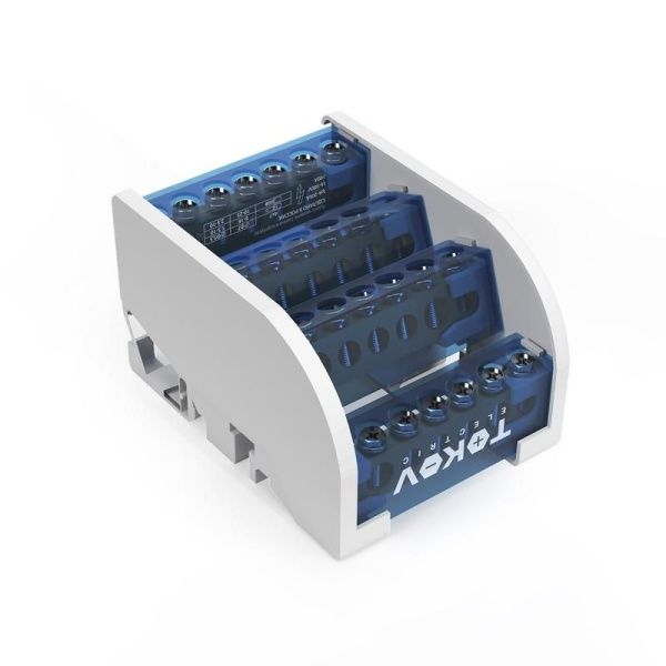 Шина на DIN-рейку в корпусе (кросс-модуль) 4 группы по 7 отверстий 100А TOKOV ELECTRIC TKE-DBTB-100-4-7/3L+PEN