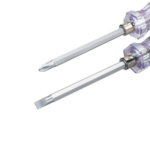 Отвертка комбинированная прозрачная рукоятка двухсторонний стержень 120мм (крестовая PH2 шлицевая SL 6мм) Rexant 12-4742