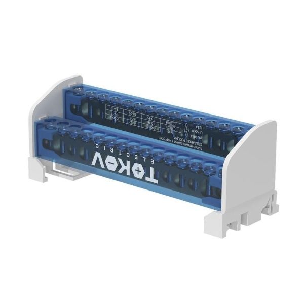 Шина на DIN-рейку в корпусе (кросс-модуль) 2 группы по 15 отверстий 125А TOKOV ELECTRIC TKE-DBTB-125-2-15/L+PEN
