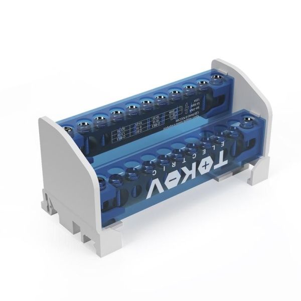 Шина на DIN-рейку в корпусе (кросс-модуль) 2 группы по 11 отверстий 125А TOKOV ELECTRIC TKE-DBTB-125-2-11/L+PEN
