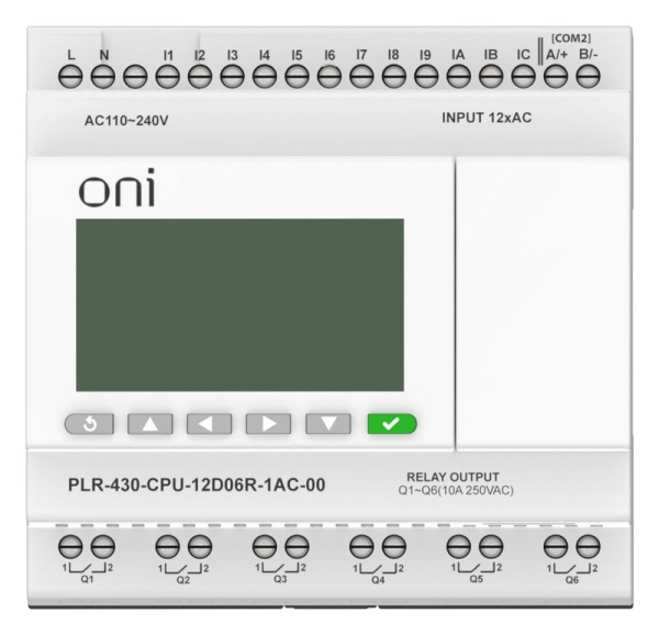 Модуль ЦПУ ПЛК 430 12 DI 6 RO 220В AC с экраном ONI PLR-430-CPU-12D06R-1AC-00