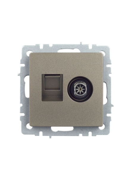 Розетка компьютерная + телевизионная 2-м Brite РТВ/РК12-БрШ RJ45 кат.5E + TV механизм шампань IEK BR-AK20-1-K37