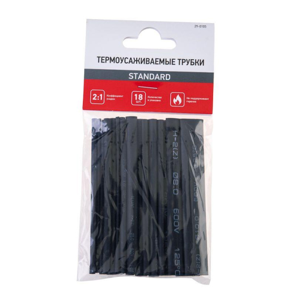 Набор трубок термоусадочных №5 STANDARD ТУТ нг (уп.18шт по 10см) Rexant 29-0105
