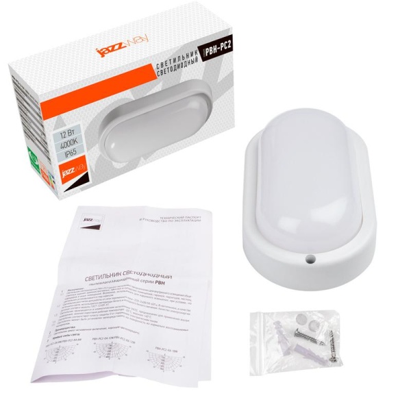 Светильник светодиодный "Банник" PBH-PC2-OA 12Вт 4000К IP65 ЖКХ ДБП овал. пылевлагозащ. бел. JazzWay 1035677A