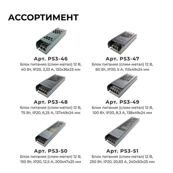 Блок питания 12В 75Вт 6.25 А IP20 137х49х24мм OGM PS3-48