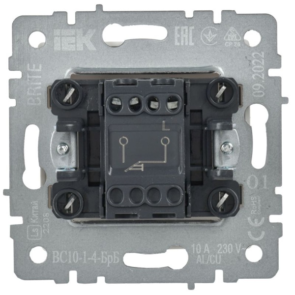 Выключатель 1-кл. СП BRITE ВС10-1-4-БрБ 10А самовозвратн. механизм бел. IEK BR-V14-0-10-K01