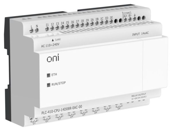 Модуль ЦПУ ПЛК 410 14 DI 8 RO 220В AC с Ethernet портом без экрана ONI PLC-410-CPU-14D08R-0AC-00