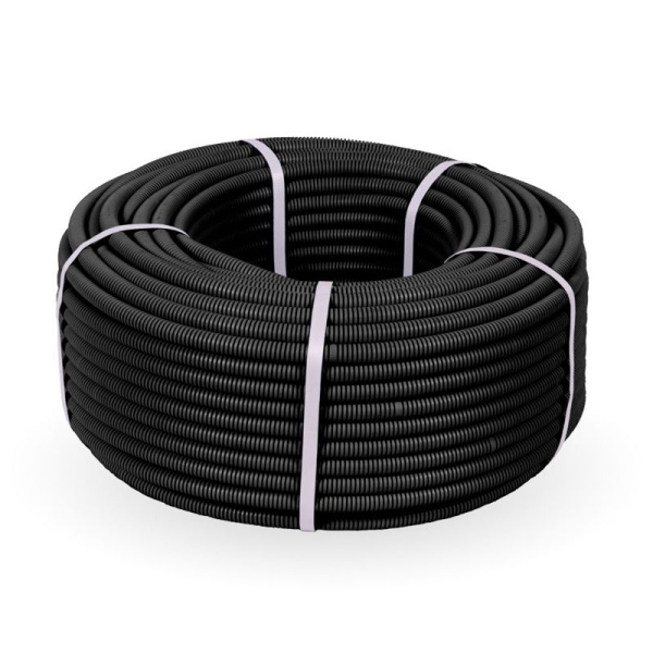 Труба гофрированная ПНД d16мм с протяжкой безгалоген. (HF) черн. (уп.100м) Строитель PR.021651