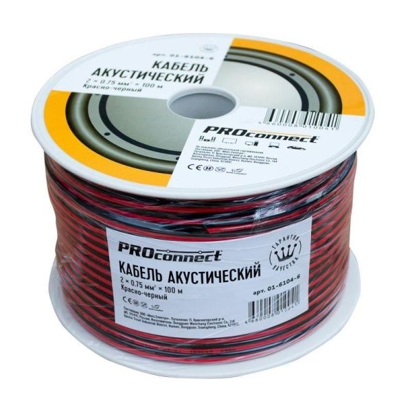 Кабель Stereo 2х0.75 красн./черн. бухта (м) PROCONNECT 01-6104-6