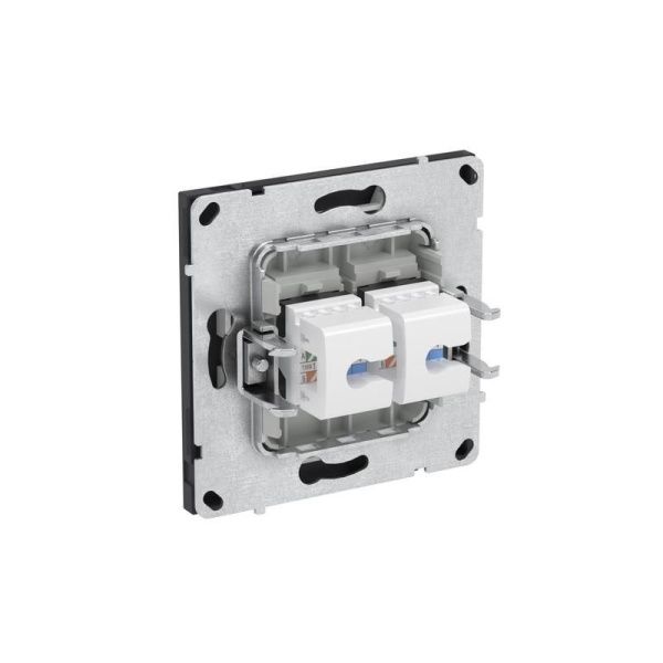 Розетка компьютерная 2-м KANT RJ45 кат.5E без шторки черн. уголь DKC 7012664
