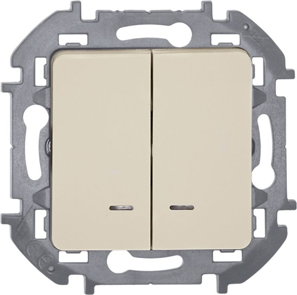 Выключатель 2-кл. Inspiria 10А IP20 250В 10AX с подсветкой/индикацией механизм сл. кость IEK 673631
