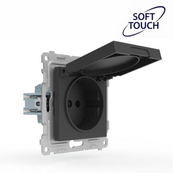 Розетка 1-м СП Pixel IP44 с заземл. с крышкой механизм карбон TOKOV ELECTRIC TKE-PX-R1ZSW1-C14-IP44