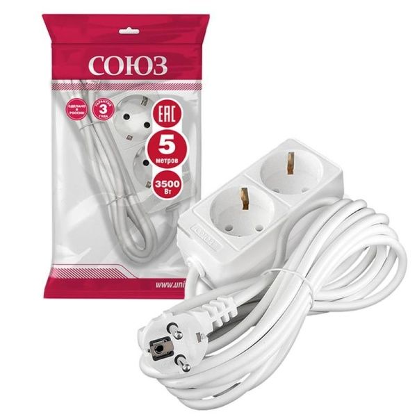 Удлинитель 2х5м с заземл. 16А IP20 3.5кВт ПВС Союз 481S-6205