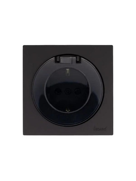 Розетка 1-м СП OSEN с заземл. с крышкой ПБТ механизм черн. бархат LEZARD 743-4288-123B