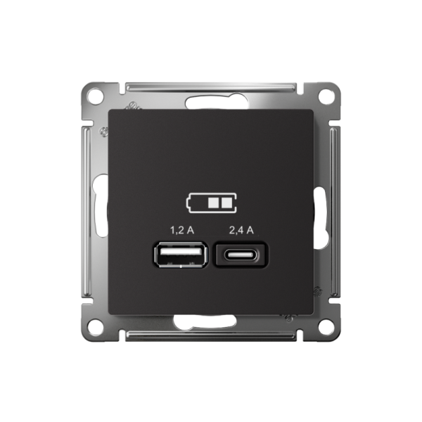Розетка USB AtlasDesign тип A+C 5В/2.4А 2х5В/1.2А механизм карбон SE ATN001039